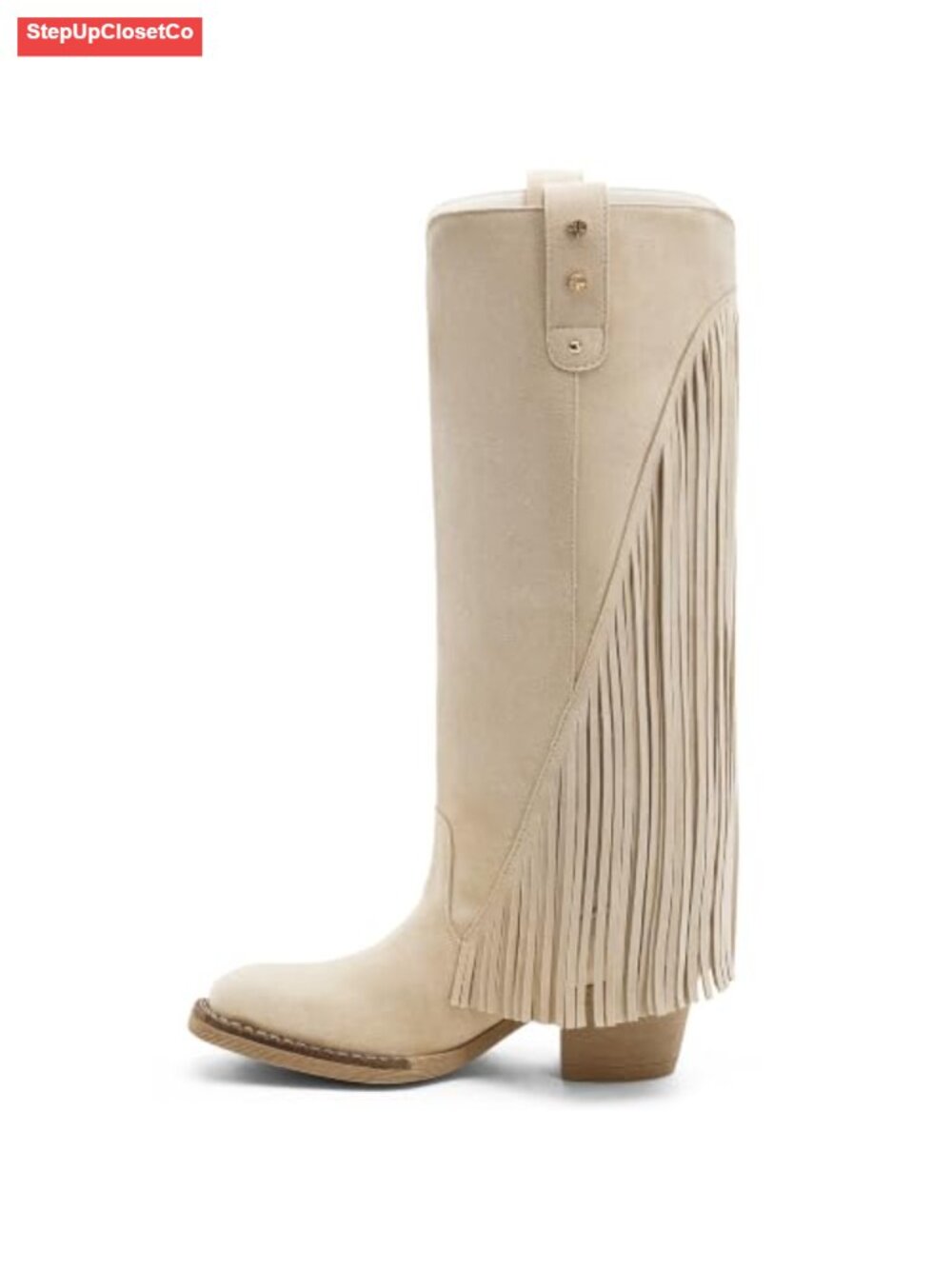 Faux Suede Knee High Fringe Square Toe Block Heel Boots